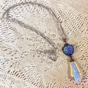 Sajen Blue Druzy Necklace Vintage Piece Sterling Silver Pendant